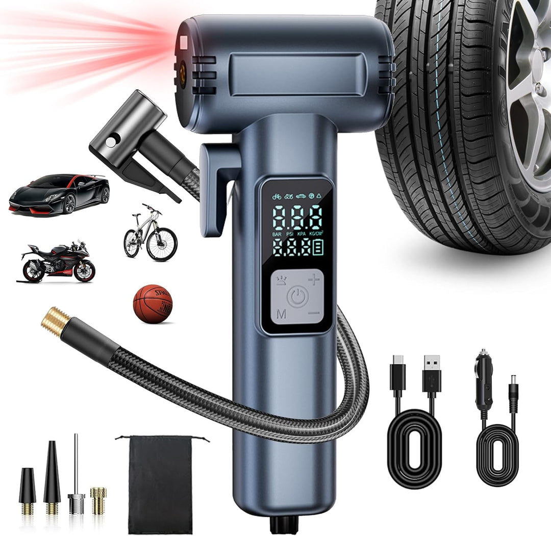Kompressor Auto – Elektrische Luftpumpe mit Akku, 150 PSI, 5 Modi für Auto, Fahrrad, Motorrad &amp; Ball