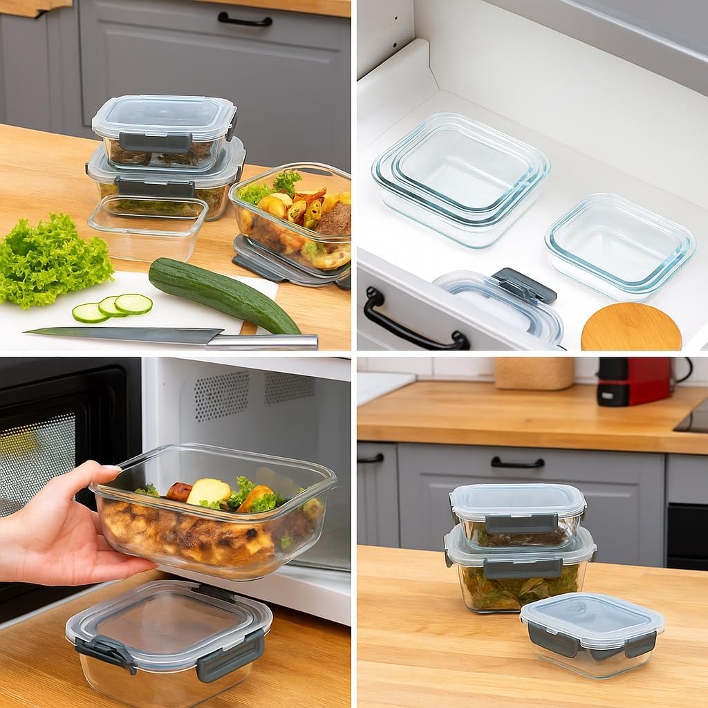 Visario 5 x kleine Glas-Frischhaltedosen 370 ml pro Glasbox | 5er Set Klick-Dosen mit Deckel | Silik