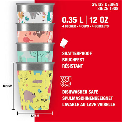 SIGG Kinderbecher Set (4 x 0.35 L), Trinkbecher für Kinder in 4 bunten Designs für Jungen und Mädche