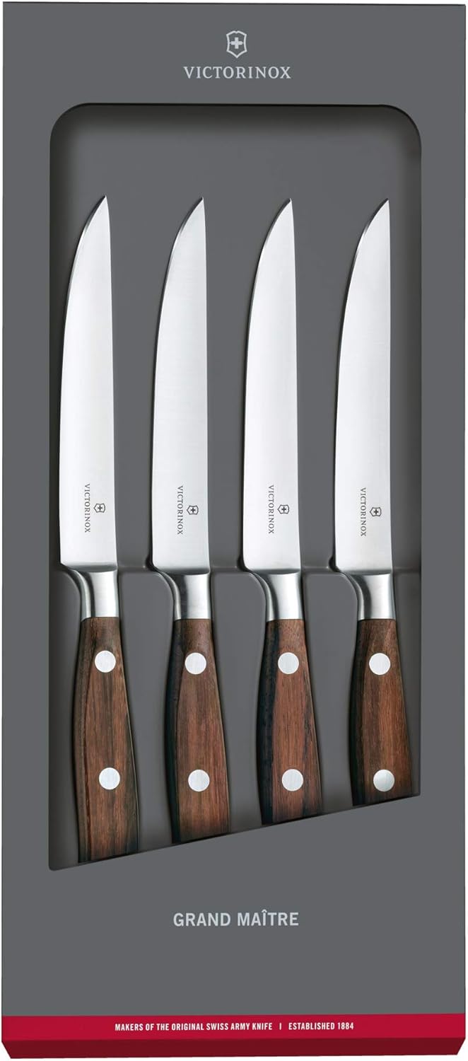 Victorinox Grand Maître, Profi Steakmesser-Set, 4-teilig, Extra Scharfe Klinge, gerader Schliff, 12