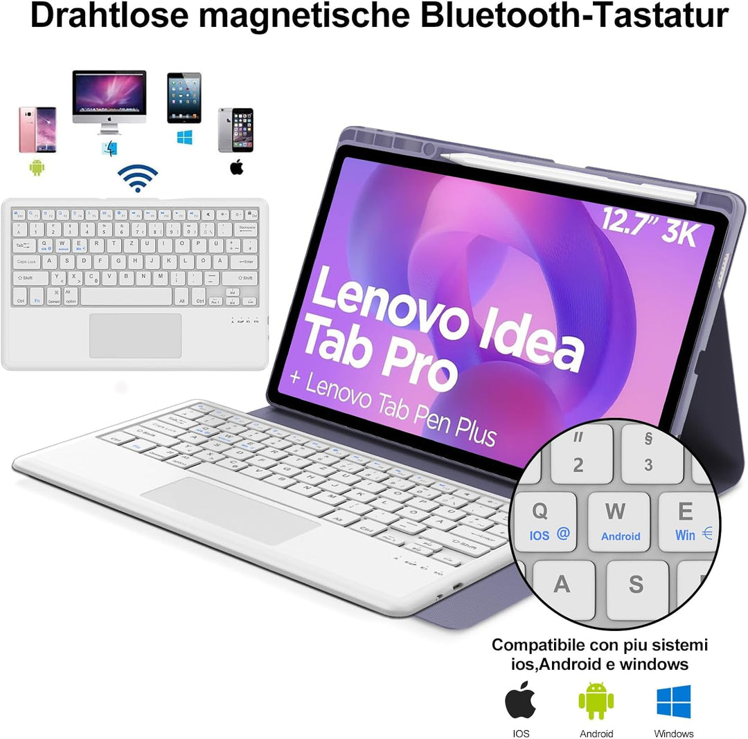 IVEOPPE Hülle mit Tastatur für Lenovo Idea Tab Pro 12,7" 2025 Con Touchpad, Bluetooth Abnehmbare Mag