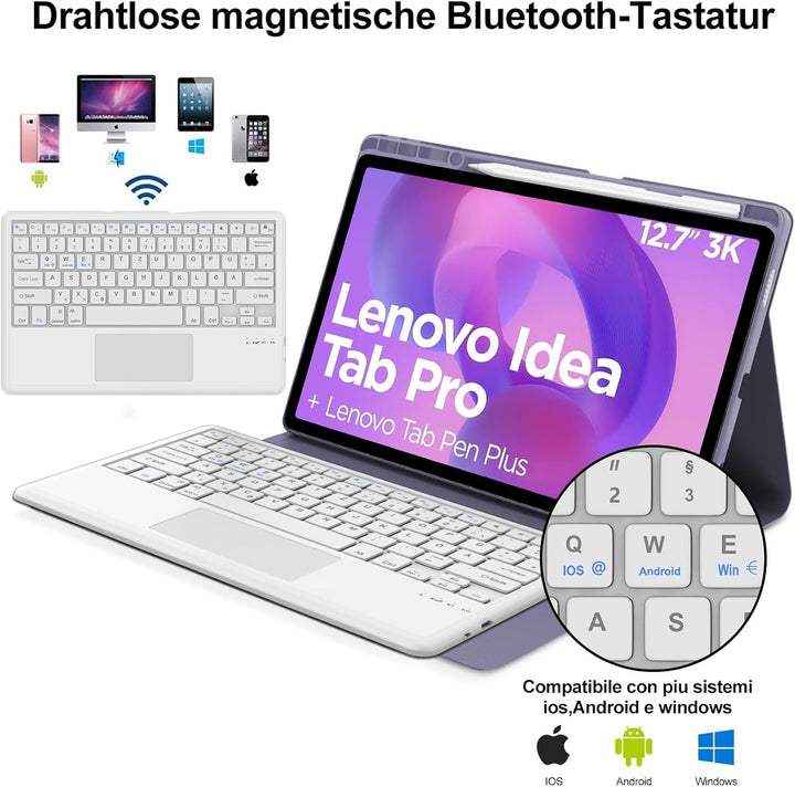 IVEOPPE Hülle mit Tastatur für Lenovo Idea Tab Pro 12,7" 2025 Con Touchpad, Bluetooth Abnehmbare Mag