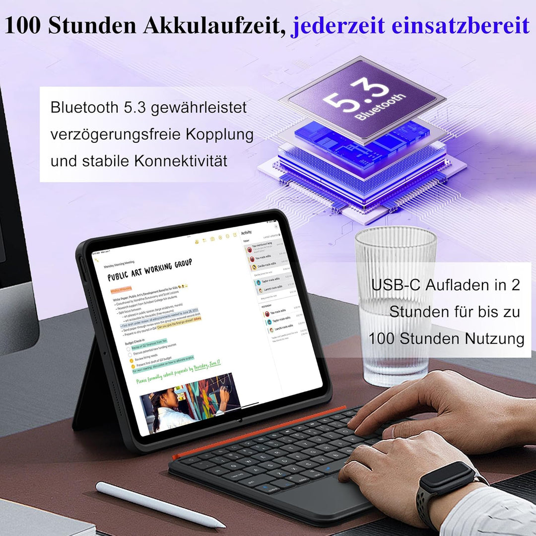 WIWU Hülle mit Tastatur iPad 13 12.9 Zoll 3 in 1 Magnetische Abnehmbare Tastaturhülle Ständer 7 Farb