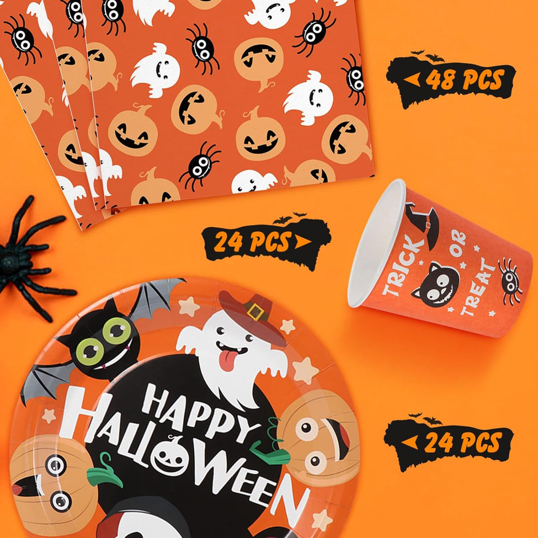 HEMOTON Set mit 24 Tellern, 24 Bechern und 48 Servietten für Halloween-Partys