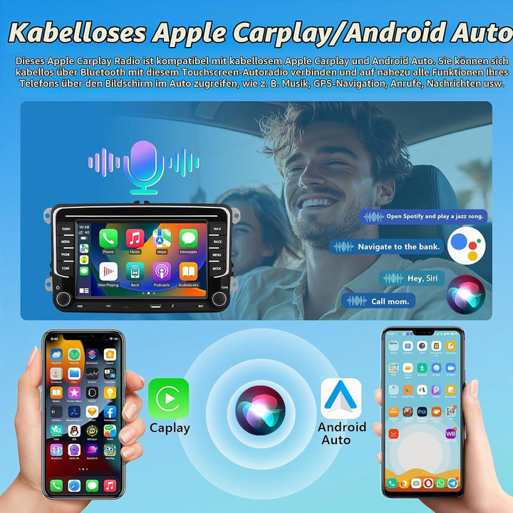2+64G Autoradio für VW Golf Tiguan Touran Passat Polo Skoda Caddy Seat mit Kabellosem Carplay/Androi