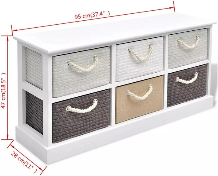 Festnight Aufbewarhungsbank 6 Schubladen Kommode Aufbewahrungsbox Schrank Holz 95 x 28 x 47 cm