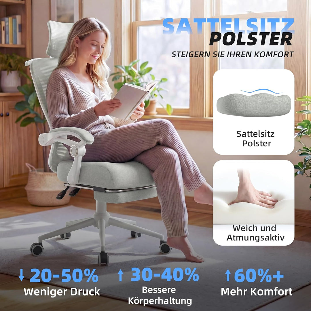 CYKOV Ergonomischer Bürostuhl mit Fussstütze, Büro Stuhl & Gaming Stuhl 150 kg+, 90-160° Verstellbar