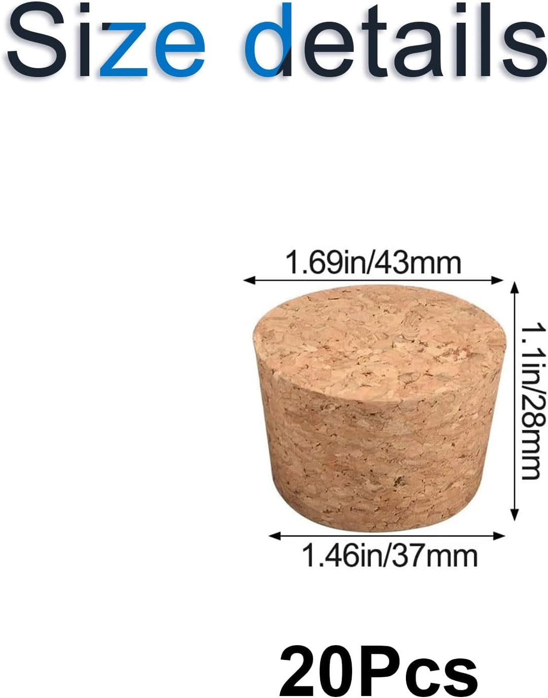 INCREWAY Konische Korken, 20 Stk. Haltbare Holz-Weinkorken für Glasflaschen, Gläser, 37 * 43 * 28mm