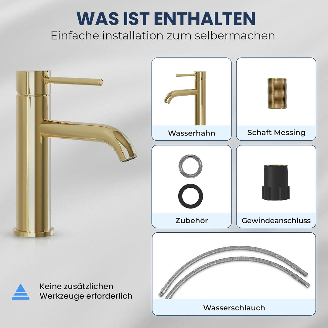 Søvang Wasserhahn Bad – Waschtischarmatur 18,3 cm, Waschbeckenarmatur Messing Glänzend, Anti-Fingerp