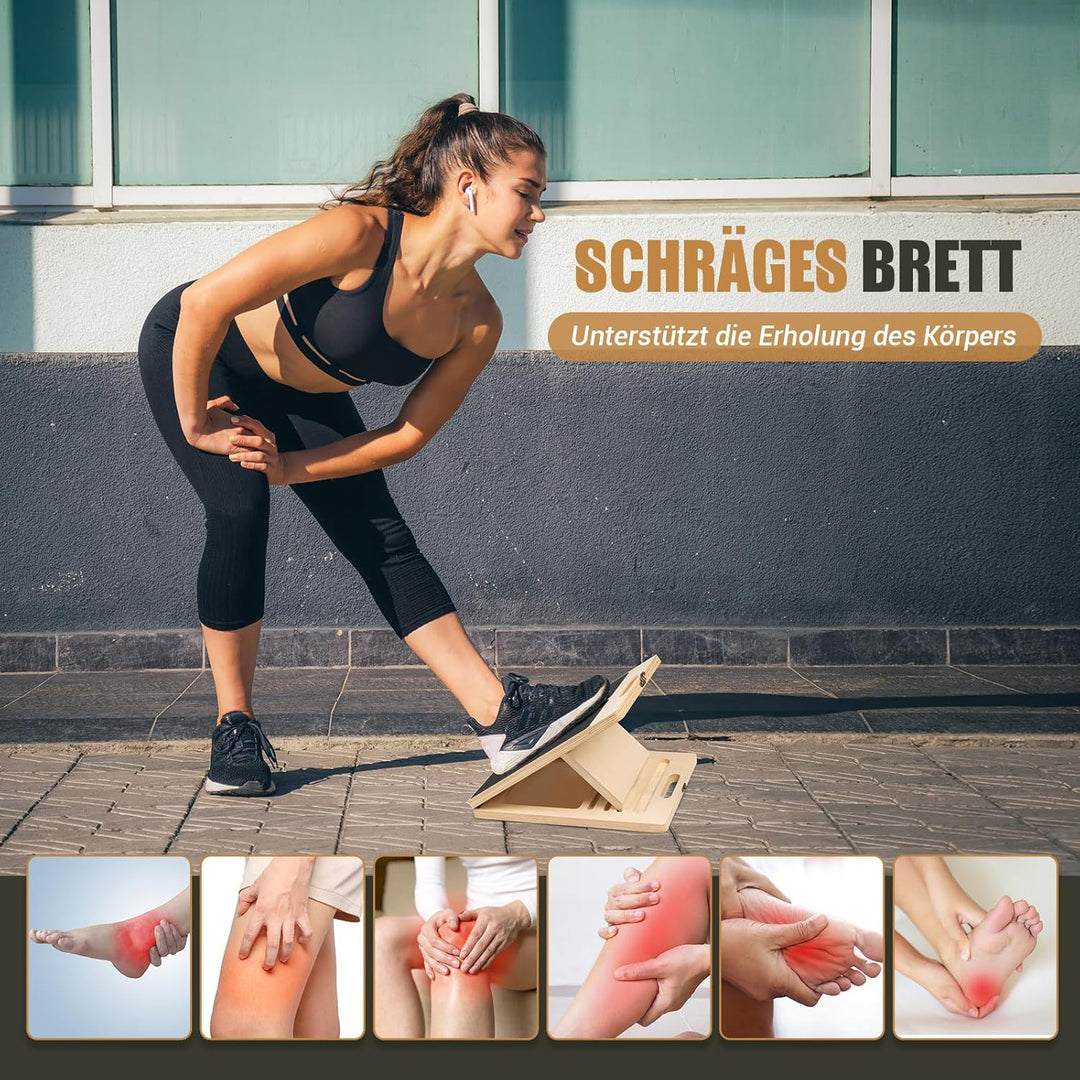 Wadendehner Schrägbrett aus Holz, 5 Winkeln Slant Stretch Board mit Trainingsposter und 2 Widerstand
