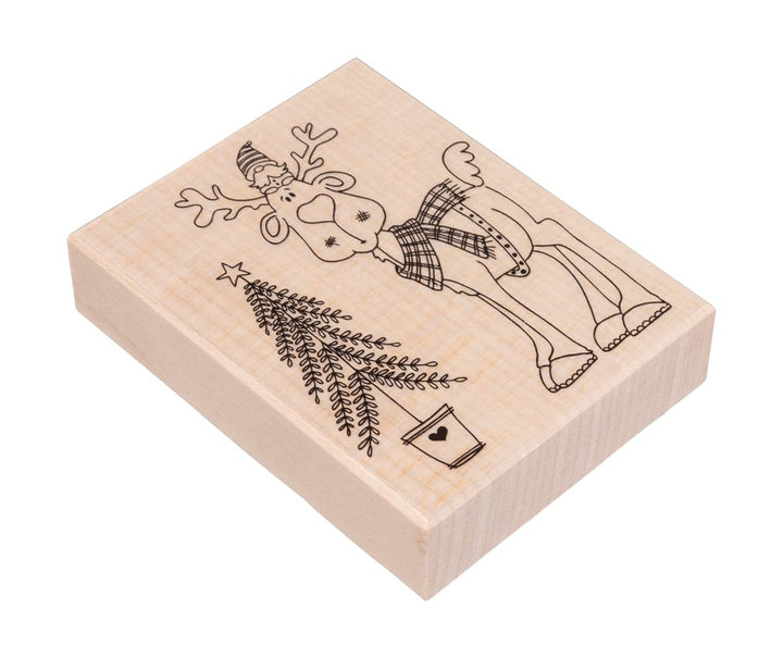 Rayher Stempel Holz "Wichtel im Glück", 7 x 9 cm, Stempel Weihnachten, Holzstempel zum Gestalten von