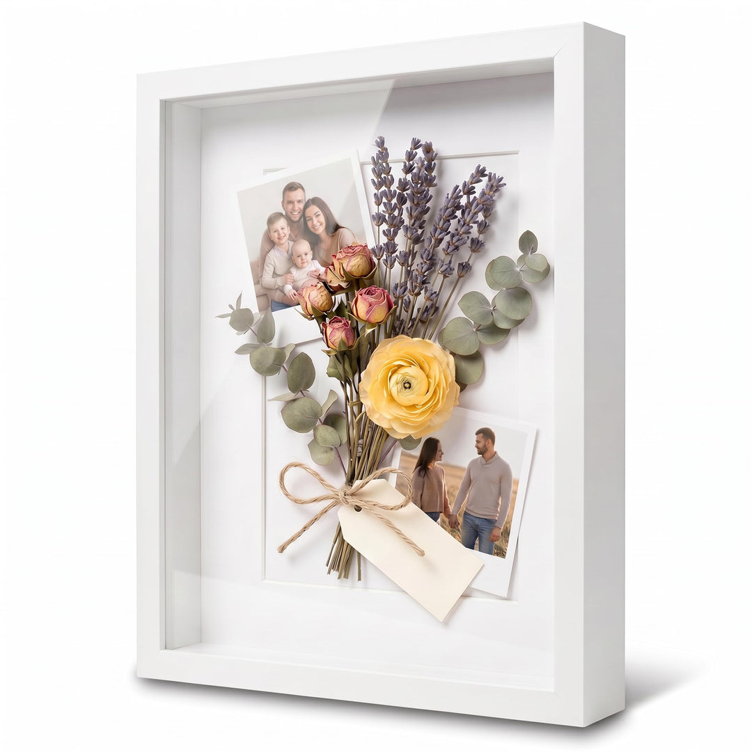 PHOTOLINI 3D Bilderrahmen zum Befüllen 40x50 Weiss gross, 3 cm tiefer Objektrahmen mit Glas, tiefer