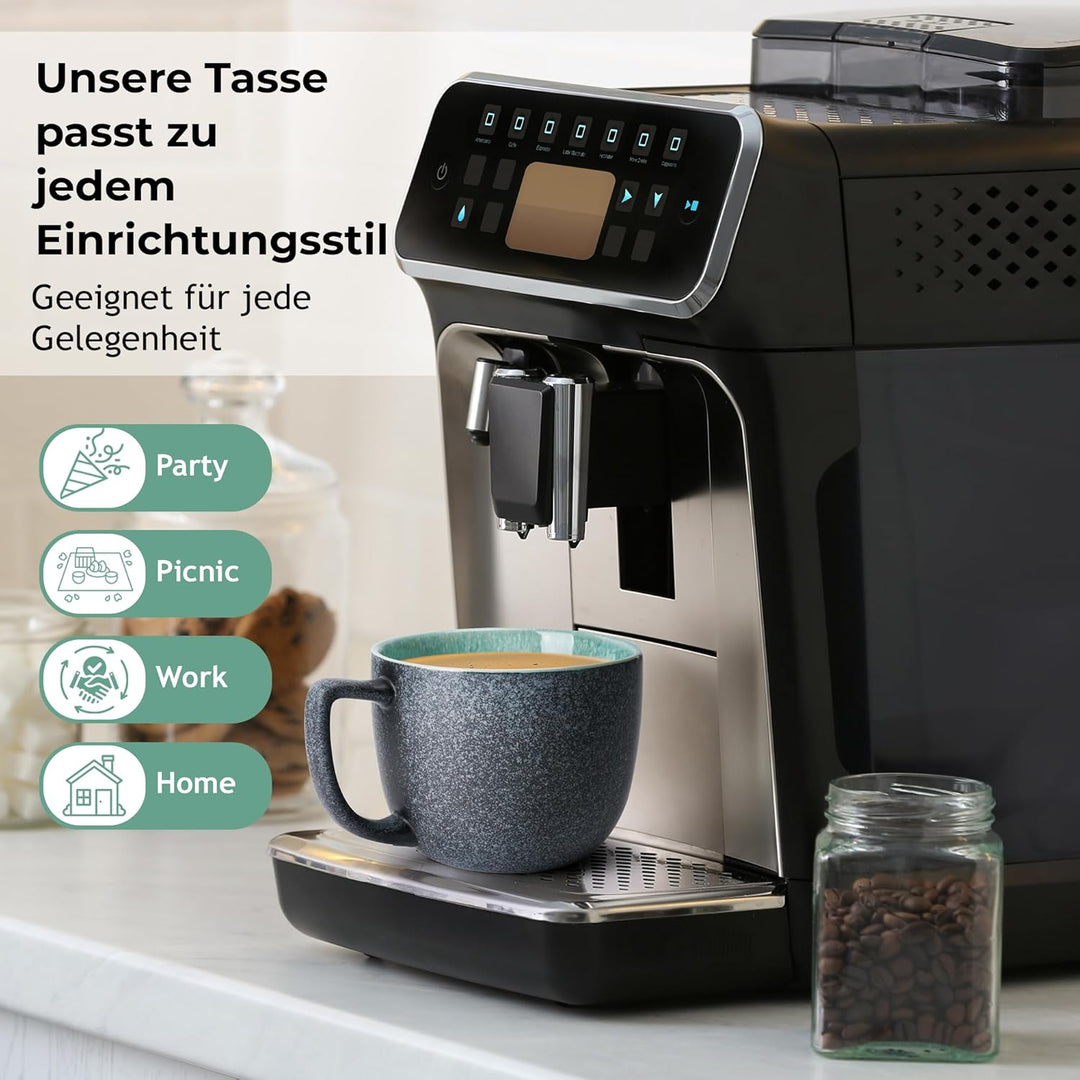 MIAMIO - 6 x 470 ml Kaffeetassen/Tassen Set/Kaffeetasse Gross/moderne Kaffeebecher aus Steingut - La