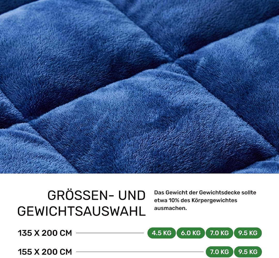 Dailydream Gewichtsdecke 135x200cm, 9,5 kg, Fleece, Blau | Gewichtsdecke mit weicher Fleece-Aussensc