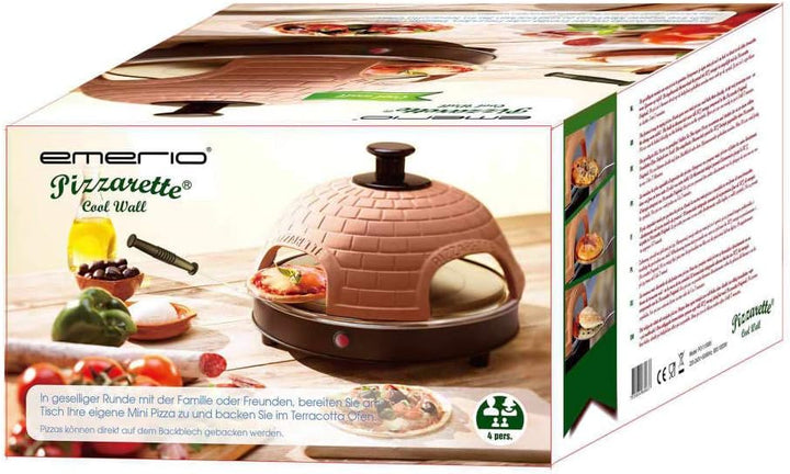 Emerio Pizzaofen, PIZZARETTE das Original, handgemachte Terracotta Tonhaube, patentiertes Design, fü
