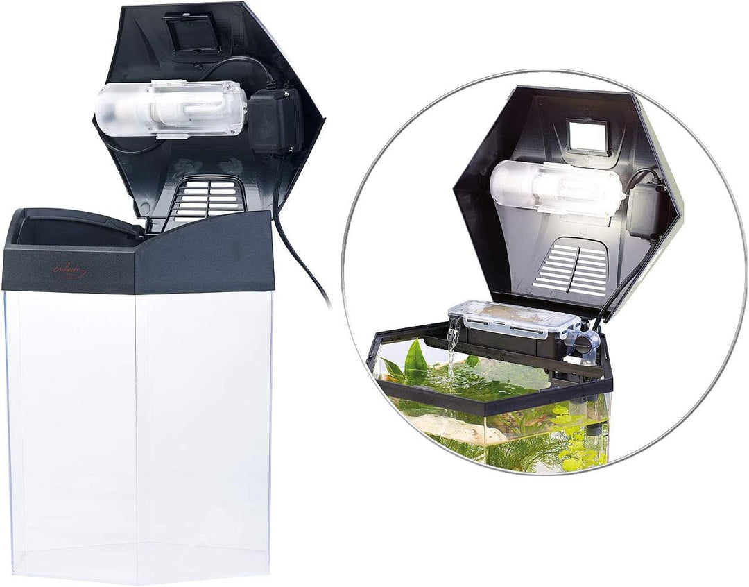 infactory Nano Aquarium: Beleuchtetes Panorama-Aquarium Hexagon, Komplett-Set, 19 l (Panorama Aquari
