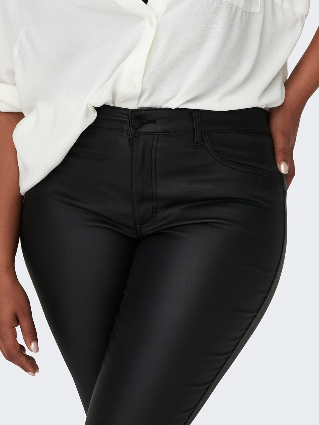 ONLY Damen Skinny Jeans Carpunk Reg Sk Coated Pants Noos 44W / 32L Schwarz (Black Black), 44W / 32L