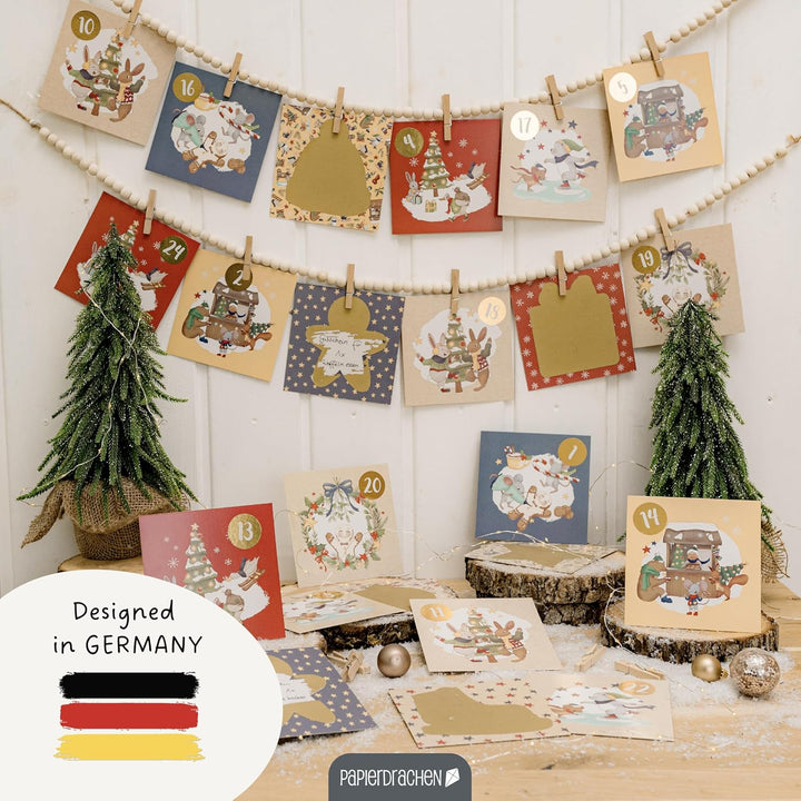 Papierdrachen Rubbelkalender 2025 - Adventskalender zum Ausfüllen und Verschenken - Wintertiere- mit