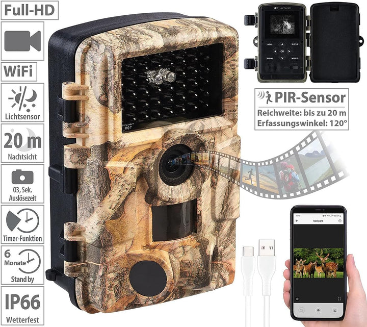 VisorTech Wildkameras: 2er-Set WLAN-Full-HD-Wildkamera, PIR, Nachtsicht, 6 Mon. Stand-by, App (mit H