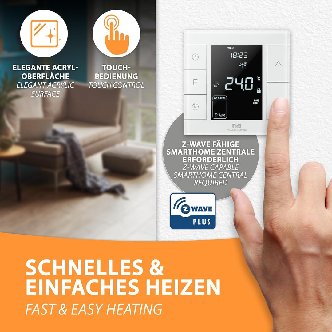 MCO Home Z-Wave Raumthermostat MH7H-EH für Fussbodenheizung & Infrarot-Heizung/Z-Wave Smarthome komp