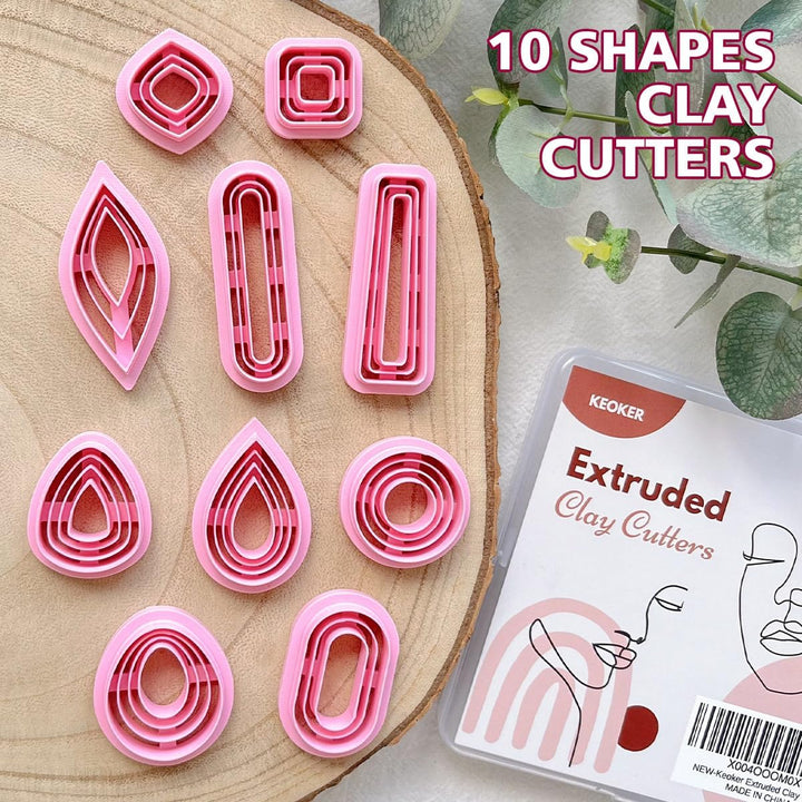 Keoker Organic Polymer Clay Cutters, 10 Shapes Extruded Polymer Clay Earring Cutters Boho Extrudiert