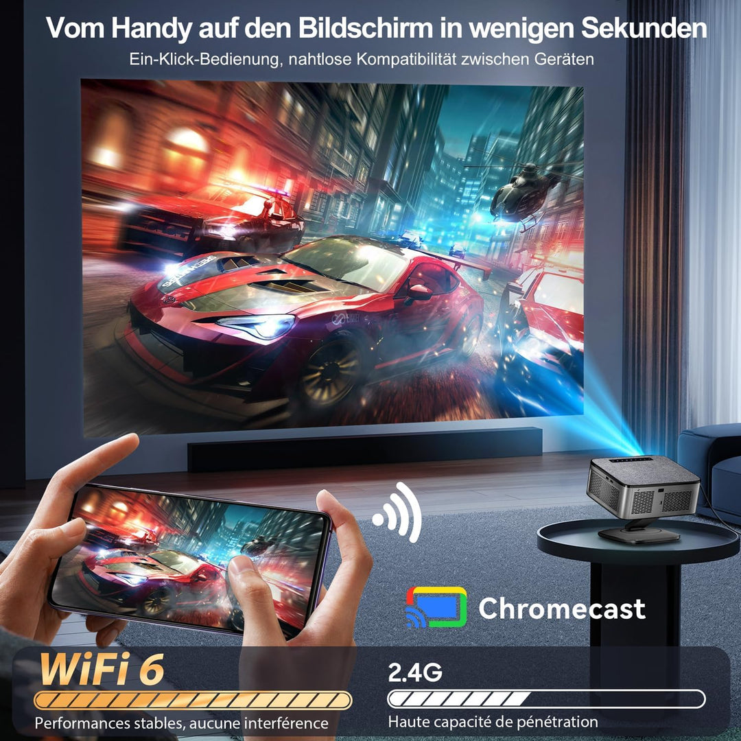Smart Beamer Google TV 39000 Lume 4K Unterstützt Heimkino Projektor | 1800 ANSI Helligkeit, Full HD
