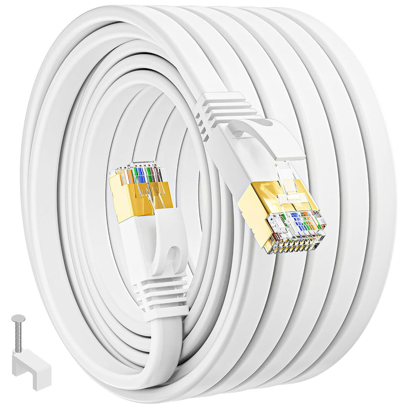 Lan Kabel 50 Meter Cat 7, Flach Wlan Kabel 50m Netzwerkkabel, Dünn High Speed Weiss Ethernet Kabel W