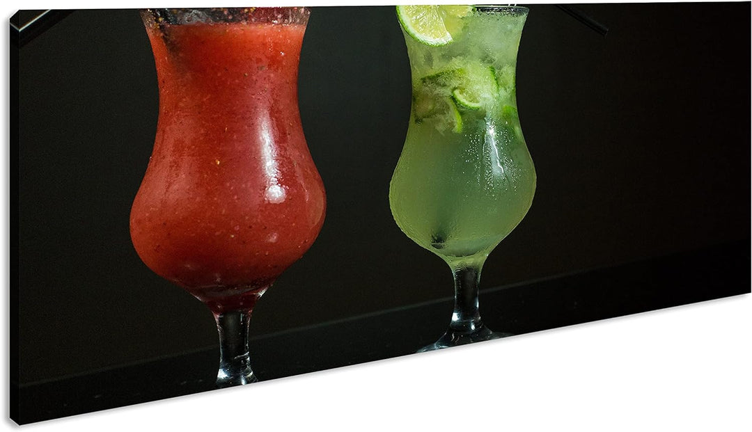 Dark appetitliche Cocktails Panorama 120x60 cm als Leinwandbild, Motiv fertig gerahmt auf Echtholzra