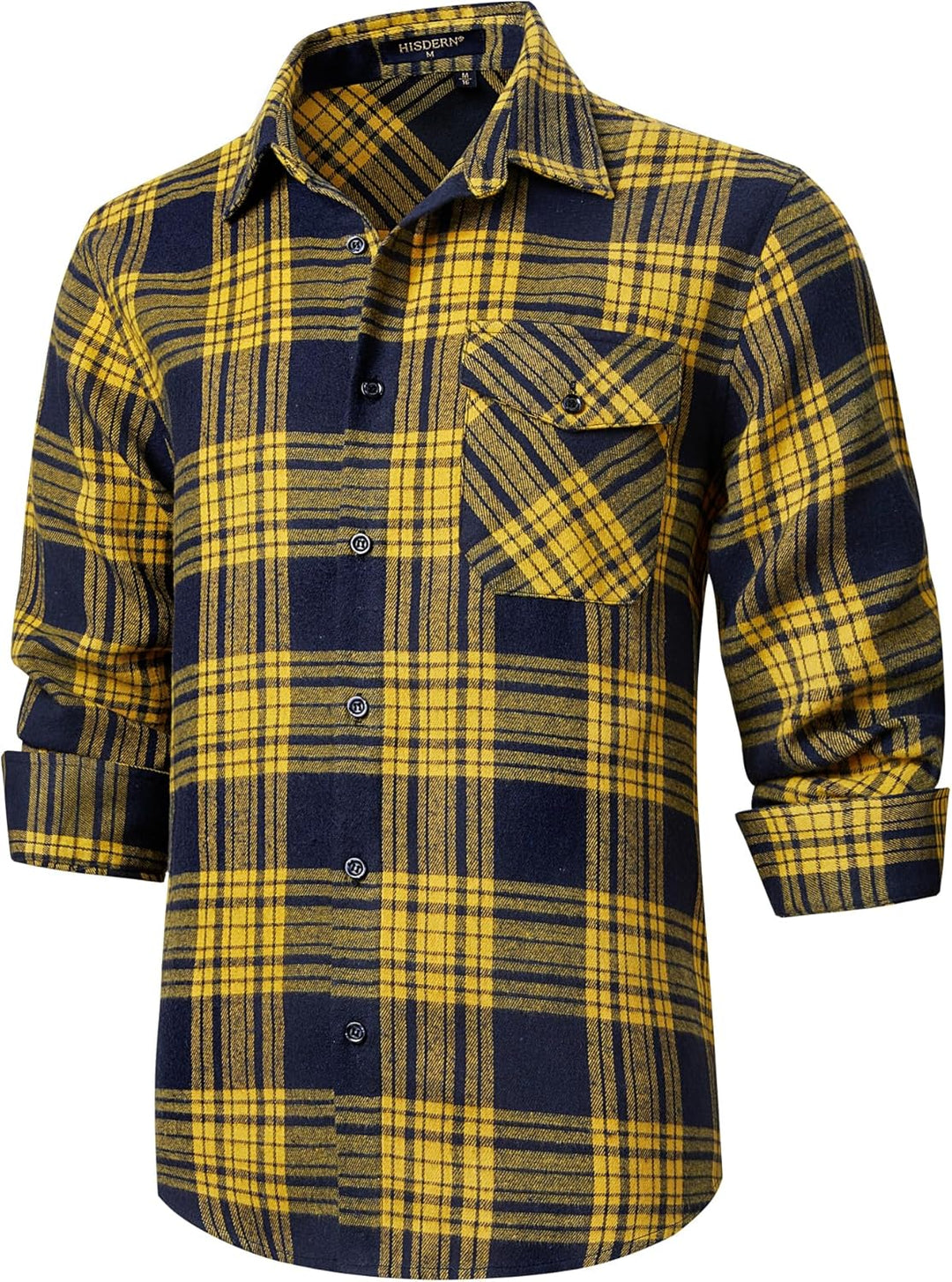 HISDERN Herren Hemd Checked Flanell Shirt, Herren Langarm Oberteil für Männer mit Brusttaschen, Butt