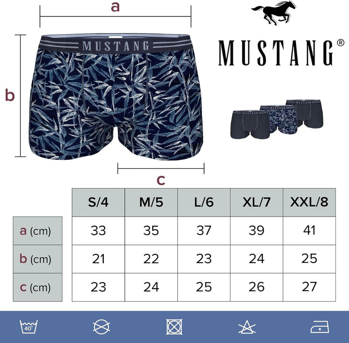 MUSTANG Men's Retro Shorts 3 Pack, Boxer Shorts, Pants, True Denim, S-XL, S Navy Bambus