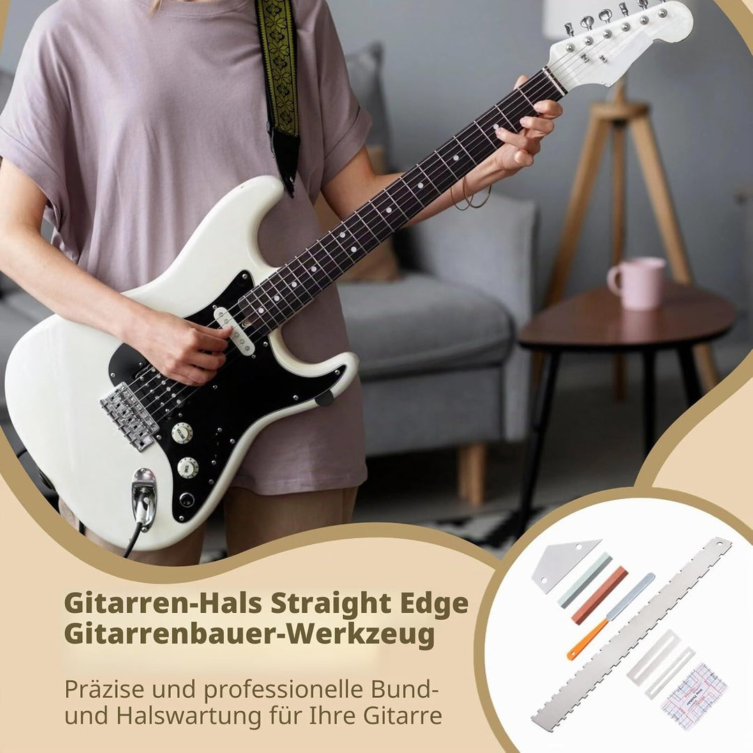 8 PCS Guitar Neck Straight Edge Kit, Gitarrenhals gekerbt gerade Kante Luthier Tool, Fret Rocker, Fr