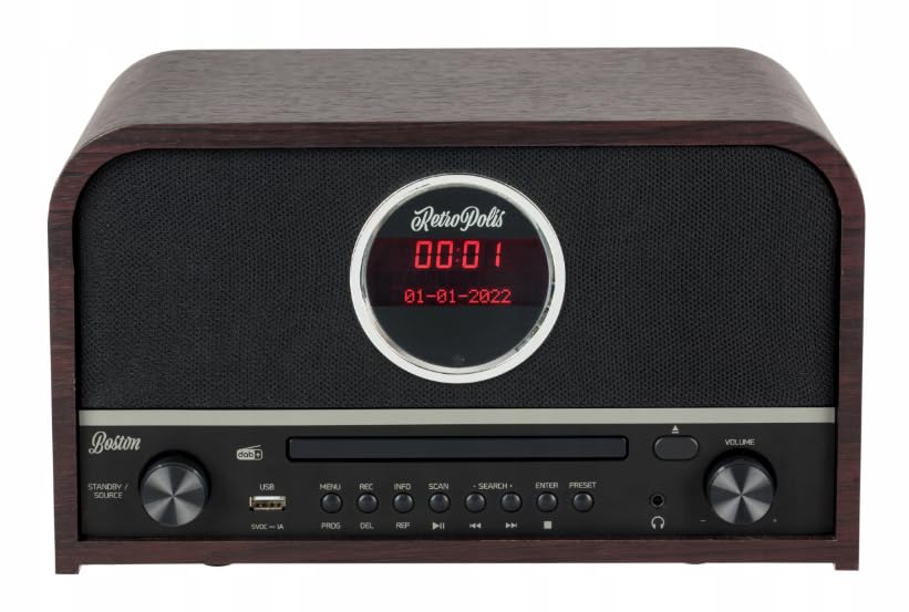 Retropolis Boston Wohnzimmer-Radio – Netzwerk DAB+ DIGITAL AM/FM USB-A Bluetooth CD LED – Vintage De