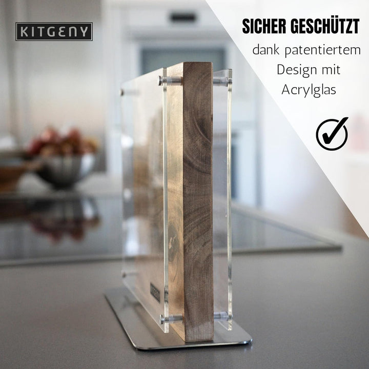 KITGENY | Design Messerblock magnetisch – Akazien Holz Messerhalter magnetisch – Rutschfester Magnet