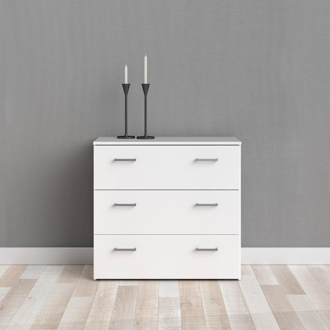 Dmora Kommode mit drei Schubladen mit Griffen, weisse Farbe, 74 x 69 x 36 cm