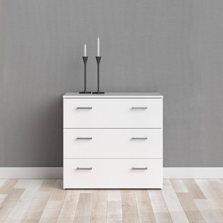 Dmora Kommode mit drei Schubladen mit Griffen, weisse Farbe, 74 x 69 x 36 cm