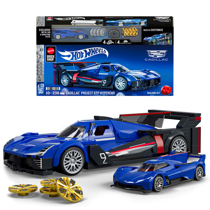 Mattel Brick Shop Hot Wheels Speed Serie Bauset, Cadillac Project GTP Hypercar mit 236 Teilen, real