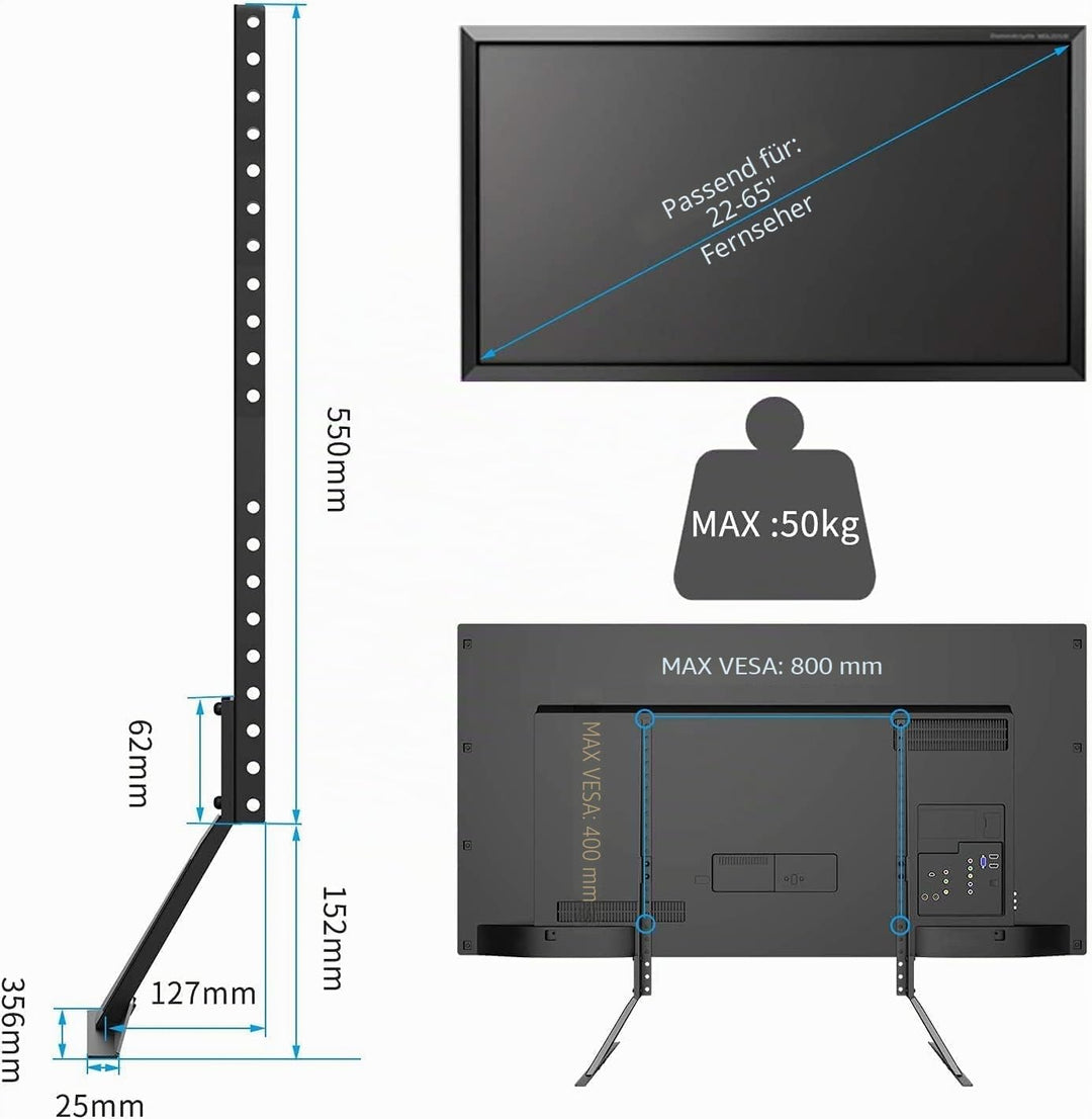 Suptek TV Ständer, TV Standfuss für LCD LED 22-65 Zoll Flach &amp; Curved Fernseher bis zu 50KG, Fernseh