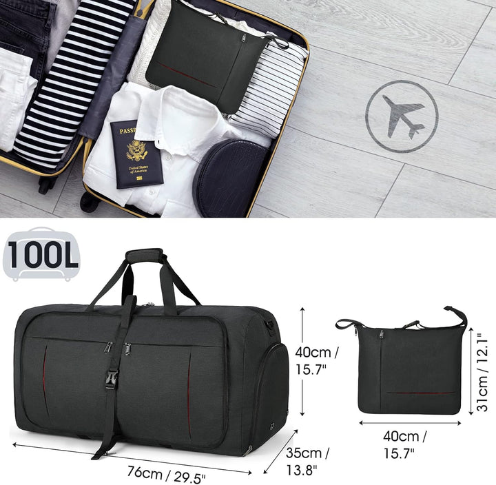 NUBILY Faltbare Reisetasche Gross 100L Sporttasche Herren Damen mit Schuhfach Leichter Reisetaschen