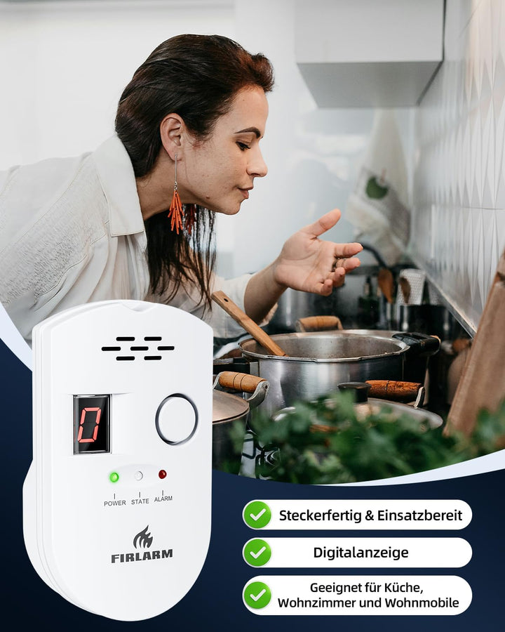 Firlarm - Gasmelder für den Haushalt stadtgas, Methan Propan Butan Erdgas Flüssiggas Stadtgas Alarm,