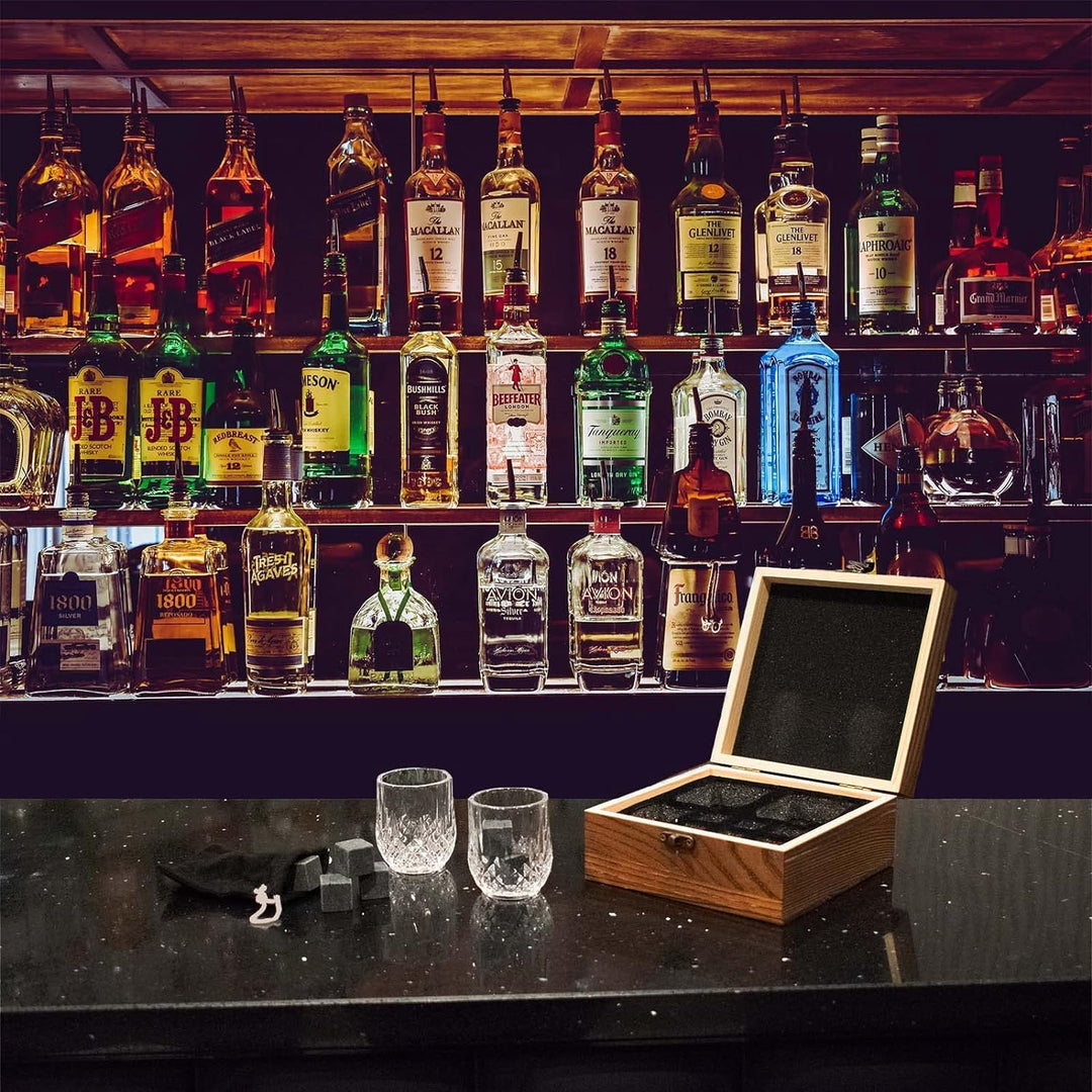 TRIXES Kleine Whiskey-Gläser-Geschenkbox – Whiskey-Gläser, Steine, Untersetzer und Zangen-Set – Gesc
