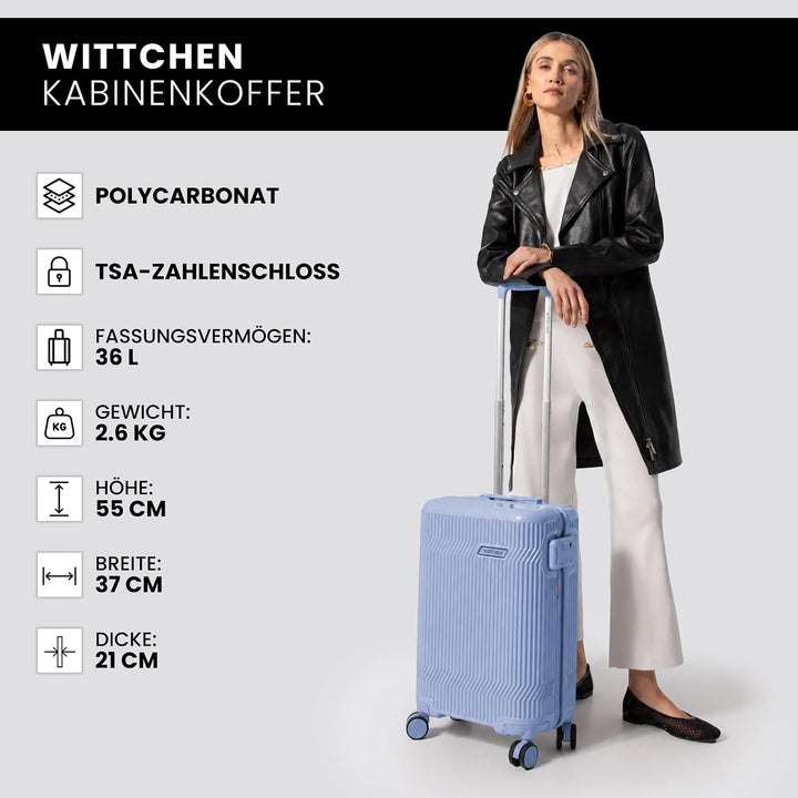 WITTCHEN Kabinenkoffer Handgepäck Hartschalenkoffer Polycarbonat 4 Rollen Gloss Line | Blau Hochglan