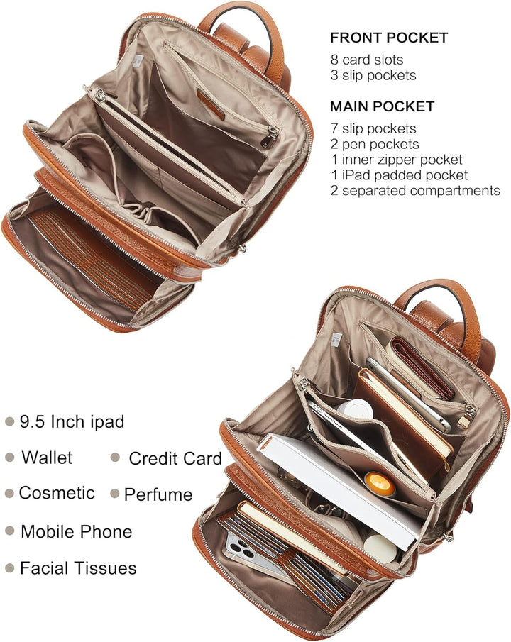 BOSTANTEN Leder Rucksack Damen Reiserucksack Tagesrucksack Casual Backpack Daypacks Braun A-02-braun