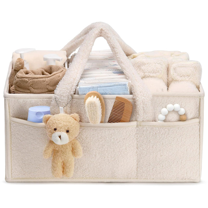 Wickeltisch Organizer, Baby Windel Caddy Organizer Korb mit Fächern & Griffen, Tragbarer Baby Aufbew
