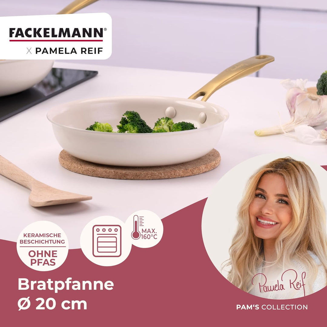 FACKELMANN x Pamela Reif Bratpfanne Ø 20 cm – recyceltes Aluminium, PFAS-freie keramische Beschichtu
