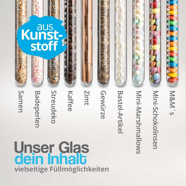 Tuuters 100x Kunststoff Reagenzgläser mit Korken (Naturkorken), Reagenzröhrchen (100 x Ø 21mm), 100