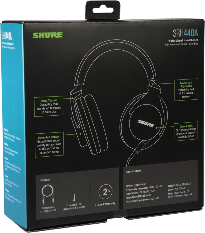 Shure SRH440A Over -Ear Over -Ear -Kabel -Kopfhörer für Überwachung und Aufnahme, professionelle Stu