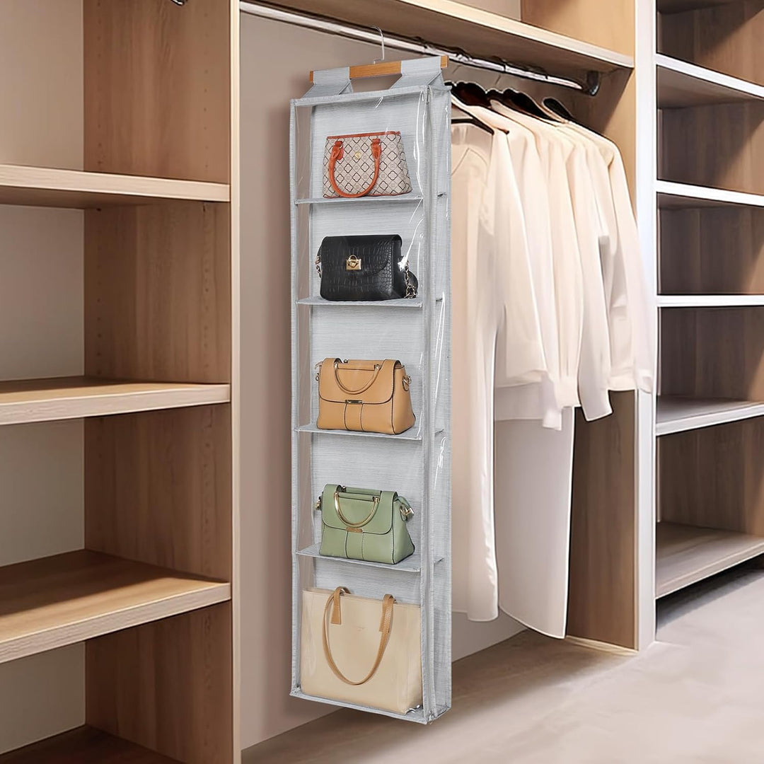 Syeeiex staubdicht hängende Handtaschen Organizer mit Reissverschluss, extra grosse 5 klare Taschen
