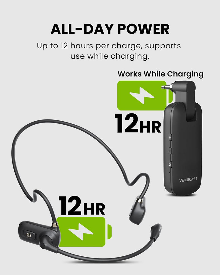 Venucast FreeMic W - Kabelloses Funk Headset-Mikrofon für klare Sprachübertragung für Unterricht &amp; E