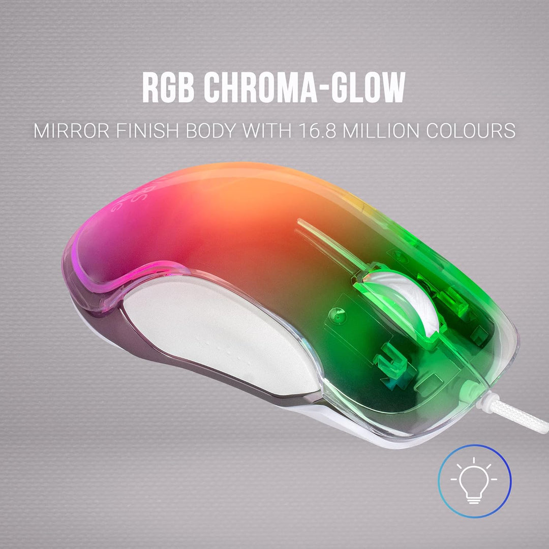 Mars Gaming Gaming MMGLOW, Chroma-Glow RGB Gaming-Maus, Spiegelnde Oberfläche, Ultraleicht, 12800 DP