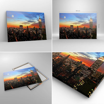 Bilder auf Leinwand 100x70cm Leinwandbild Amerika gebäude sonnenuntergang wolkenkratzer Gross Wandde